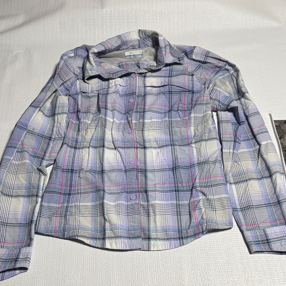 Plaid Button-Down Shirt in Purple and White